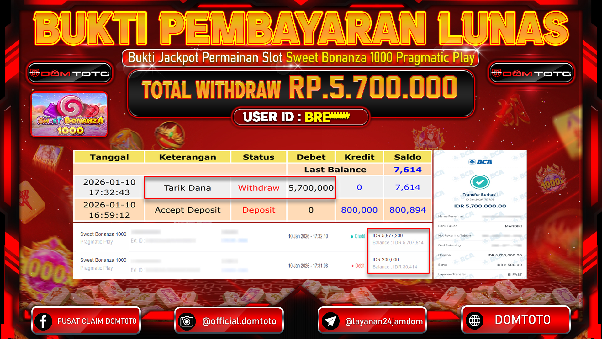 JACKPOT Slot Sweet Bonanza 1000 Pragmatic Play 10 JANUARI 2026